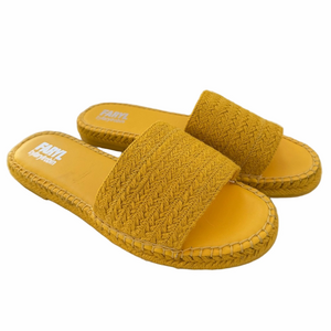 FARYL Farylrobin Monty Mustard Yellow Slides Sandals Size 9.5 Raffia Espadrille